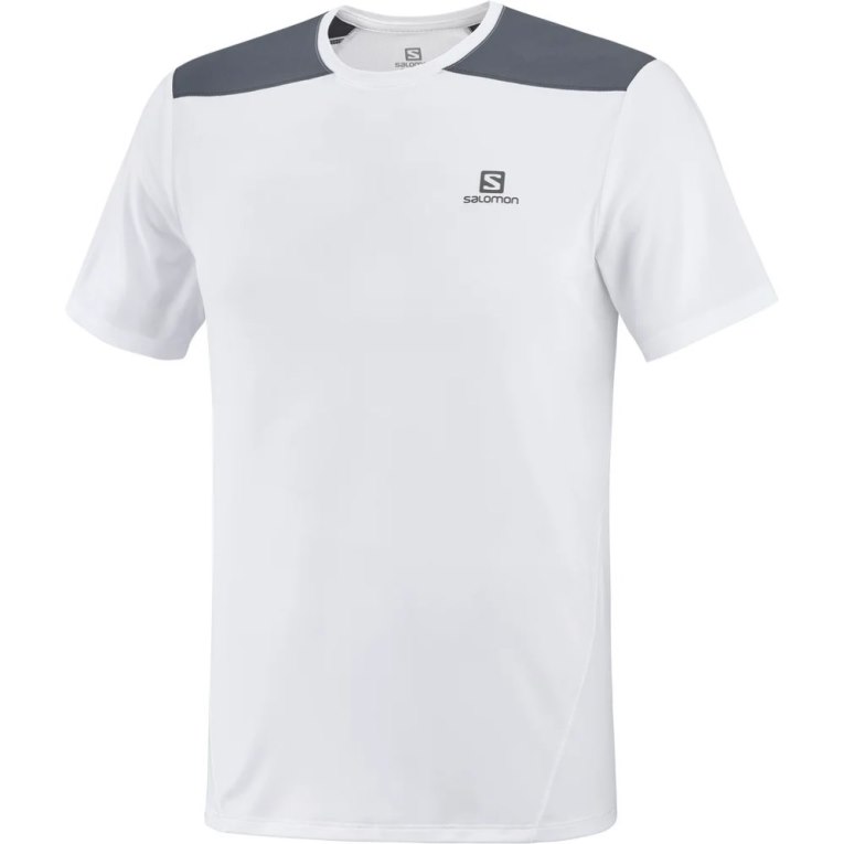 White / Black Salomon Outline Short Sleeve Men's T-Shirts | PH 29573K